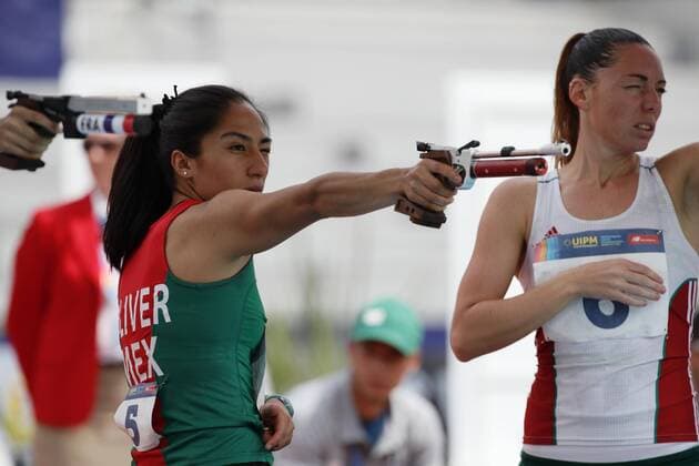 Mexican athlete Catherine Mayan Oliver competes in the women s pistol shooting and cross country event during the Modern pentathlon moderner Fünfkampf World Championships, in Mexico City, Mexico, 10 September 2018. Modern Pentathlon World Championships in Mexico !ACHTUNG: NUR REDAKTIONELLE NUTZUNG!  Copyright: xJosexMendezx MEX32 20180911-636722213958949330