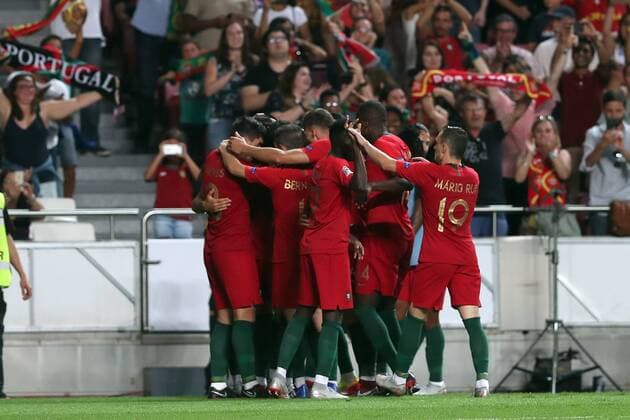 September 10, 2018 - Lisbon, Portugal - Portugal s forward Andre Silva celebrates with teammates after scoring during the UEFA Nations League A group 3 football match Portugal vs Italy at the Luz stadium in Lisbon, Portugal on September 10, 2018. Portugal v Italy - UEFA Nations League A  - ZUMAn230 20180910_zaa_n230_204 Copyright: xPedroxFiuzax