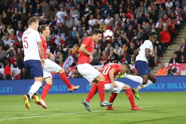 England v Switzerland International Friendly L?nderspiel Fabian Schar of Switzerland almost puts the ball into his own net during the International Friendly match at the King Power Stadium, Leicester Content Not Available For UK Newspapers Copyright: xPaulxChestertonx FIL-12259-0002