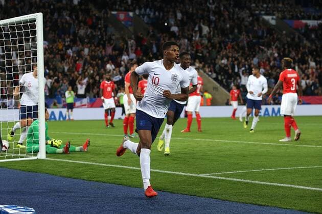 Fu?ball, Testspiel, England - Schweiz England v Switzerland International Friendly L?nderspiel Marcus Rashford of England celebrates scoring his sides 1st goal during the International Friendly match at the King Power Stadium, Leicester Content Not Available For UK Newspapers Copyright: xPaulxChestertonx FIL-12259-0016