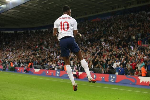 England v Switzerland International Friendly L?nderspiel Marcus Rashford of England celebrates scoring his sides 1st goal during the International Friendly match at the King Power Stadium, Leicester Content Not Available For UK Newspapers Copyright: xPaulxChestertonx FIL-12259-0021