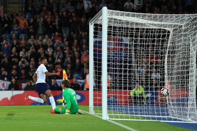 FuÃŸball, Testspiel, England - Schweiz 11th September 2018, King Power Stadium, Leicester, England; International Football Friendly, England versus Switzerland; Marcus Rashford of England scores the opening goal making it 1-0  ActionPlus12061793 ShaunxBrooks