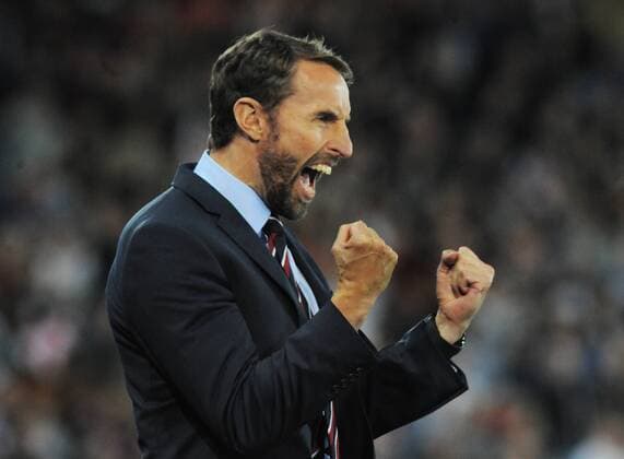 Fußball, Testspiel, England - Schweiz Football - 2018 2019 International Friendly Länderspiel - England vs. Switzerland England Manager, Gareth Southgate celebrates Marcus Rashford s 2nd half goal, at King Power Stadium. COLORSPORT ANDREW COWIE 