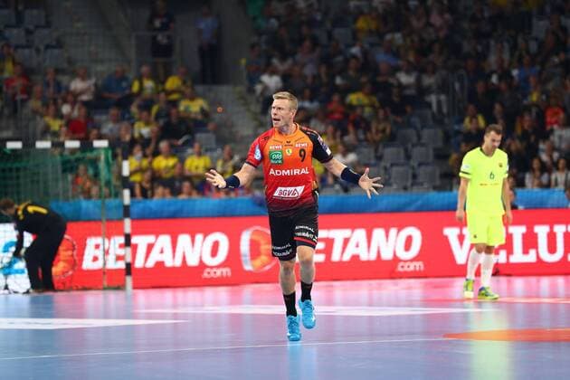 Guojon Valur Sigurdsson (Rhein Neckar Loewen) jubelt, Rhein Neckar Loewen vs FC Barcelona Barca Lassa, EHF Champions League, 12.09.2018, Foto Eibner Rhein Neckar Loewen vs FC Barcelona Lassa, EHF Champions League, 12.09.2018 Mannheim Copyright: xEIBNER AlexanderxNeisx EP_ANS