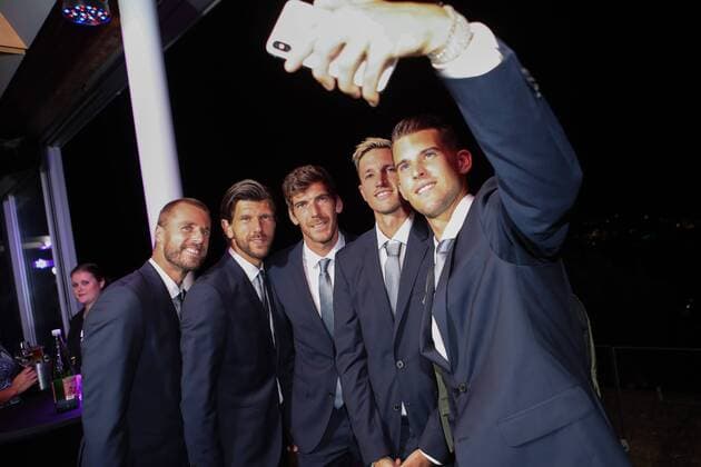 TENNIS - ITF, Davis Cup, AUT vs AUS GRAZ,AUSTRIA,12.SEP.18 - TENNIS - ITF, Davis Cup, Austria vs Australia, preview, Davis Cup Night. Image shows Oliver Marach, Juergen Melzer, Gerald Melzer, Dennis Novak and Dominic Thiem (AUT). GEPAxpictures xChristianxWalgram