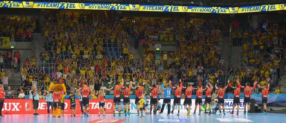 EHF Championsleague12.09.2018,Rhein Neckar Löwen vs. FC Barcelona Barca Sieg der Löwen. Das Rudel feiert. -