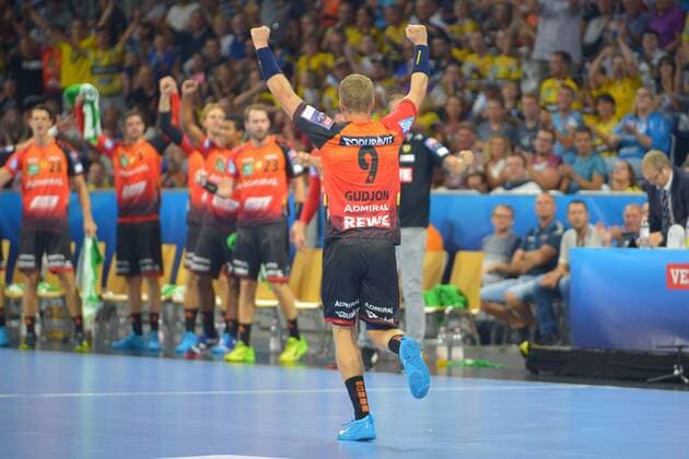 EHF Championsleague12.09.2018,Rhein Neckar Löwen vs. FC Barcelona Barca Torjubel von GuÃ°jon Valur SigurÃ°sson,( 9,RNL), -