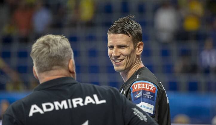 Deutschland - Baden-Württemberg - Mannheim - 12.09.2018 Handball - Velux EHF Champions League - Herren Saison 2018 2019 Rhein-Neckar Löwen (orange) - ESP Barcelona Lassa (neongelb) v.l. Trainer Nikolaj Jacobsen (Rhein-Neckar Löwen), Andy Schmid (Rhein-Neckar Löwen) Rhein-Neckar Löwen - ESP Barca Lassa