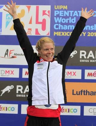 German Annike Schleu poses after qualifying as runner-up in the women s individual category of the Modern pentathlon moderner Fünfkampf World Championships, in Mexico City, Mexico, 12 September 2018. Modern Pentathlon World Championships in Mexico City !ACHTUNG: NUR REDAKTIONELLE NUTZUNG!  Copyright: xMarioxGuzmanx MEX48 20180913-636724017819913743
