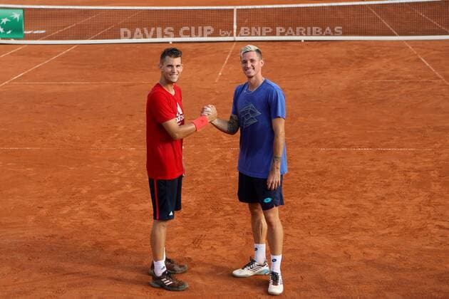 TENNIS - ITF, Davis Cup, AUT vs AUS GRAZ,AUSTRIA,13.SEP.18 - TENNIS - ITF, Davis Cup, Austria vs Australia, preview, training. Image shows Dominic Thiem and Dennis Novak (AUT). GEPAxpictures xChristianxWalgram