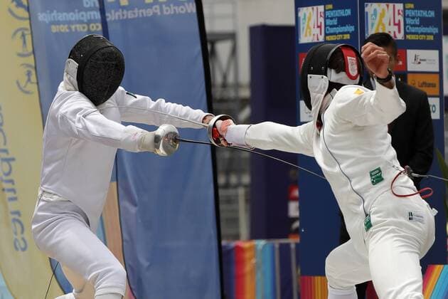 Mexican Alvaro Sandoval (L) and Ukranian Pavlo Tymoshchenko particpate in the individual men s fencing final during the World Modern pentathlon moderner Fünfkampf Championships, in Mexico City, Mexico, 13 September 2018. World Modern Pentathlon Championships in Mexico !ACHTUNG: NUR REDAKTIONELLE NUTZUNG!  Copyright: xJosexMendezx MEX21 20180913-636724745417283323