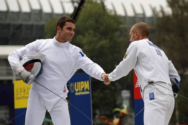 Valentin Prades (L) of France and Ahmed Hamed (R) of Egipt compete in the individual men s fencing final, during the World Modern pentathlon moderner Fünfkampf Championships, in Mexico City, Mexico, 13 September 2018. EPA Jose Mendez World Modern Pentathlon Championships in Mexico !ACHTUNG: NUR REDAKTIONELLE NUTZUNG!  Copyright: xJosexMendezx MEX21 20180913-636724762225451376