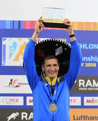 Ukranian Pavlo Tymoschenko jubilates the third position in the individual men s equestrian jump final during the World Modern pentathlon moderner Fünfkampf Championships, in Mexico City, Mexico, 13 September 2018. World Modern Pentathlon Championships in Mexico !ACHTUNG: NUR REDAKTIONELLE NUTZUNG!  Copyright: xMarioxGuzmanx MEX37 20180914-636724838012442267
