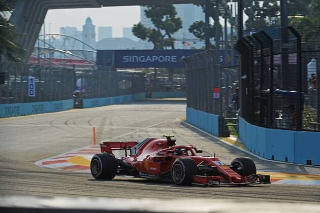 (180914) -- SINGAPORE, Sept. 14, 2018 -- Ferrari s driver Kimi Raikkonen of Finland drives in the first practise session of the Formula One Singapore Grand Prix Night Race held at the Marina Bay Street Circuit in Singapore, on Sept. 14, 2018. ) (SP)SINGAPORE-F1-SINGAPORE GRAND PRIX NIGHT RACE-PRACTISE ThenxChihxWey 