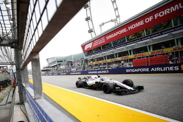 14th September 2018, Marina Bay Street Circuit, Singapore; Formula One Grand Prix of Singapore, Friday free practice; Williams Martini driver Lance Stroll in pit lane  ActionPlus12062028 StephenxBlackberry