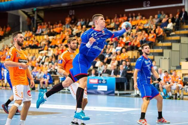 180915 Meshkov Vid Poteko under handbollsmatchen i Champions League mellan Kristianstad och Meshkov Brest den 15 september 2018 i Kristianstad. Copyright: AvdoxBilkanovic BB180915AB028