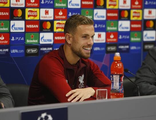 17th September 2018, Anfield, Liverpool, England; UEFA Champions League football, Liverpool versus Paris St Germain, ; Jordan Henderson of Liverpool speaking to the media at Anfield during today s press conference PK Pressekonferenz ahead of tomorrow s Champions League match against Paris Saint-Germain  ActionPlus12063470 AlanxMartin