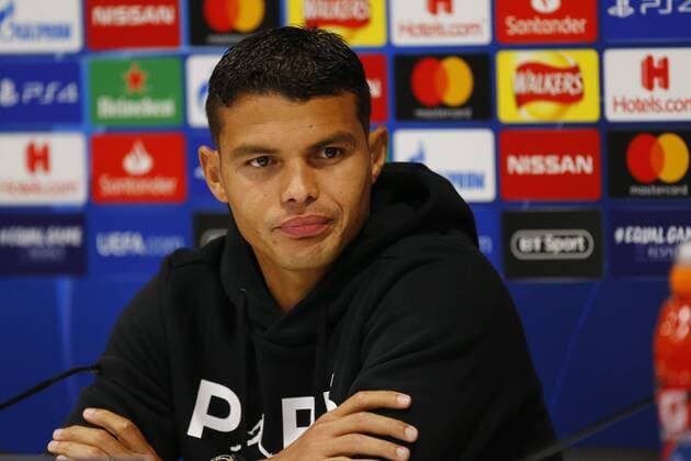 17th September 2018, Anfield, Liverpool, England; UEFA Champions League football, Liverpool versus Paris St Germain; Thiago Silva of PSG speaking to the media at Anfield during today s press conference PK Pressekonferenz ahead of tomorrow s Champions League match against Liverpool  ActionPlus12063478 AlanxMartin