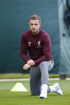 17th September 2018, Anfield, Liverpool, England; UEFA Champions League football, Liverpool versus Paris St Germain, open training session; Jordan Henderson of Liverpool ahead of tomorrow s Champions League match against Paris Saint-Germain  ActionPlus12063487 AlanxMartin