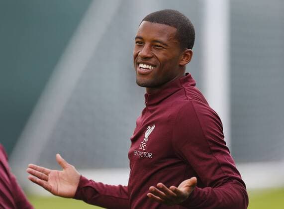 17th September 2018, Anfield, Liverpool, England; UEFA Champions League football, Liverpool versus Paris St Germain, open training session; Georginio Wijnaldum of Liverpool ahead of tomorrow s Champions League match against Paris Saint-Germain  ActionPlus12063488 AlanxMartin