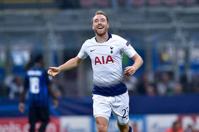 Christian Eriksen of Tottenham Hotspur celebrates scoring first goal during the UEFA Champions League Group B match between Inter Milan and Tottenham Hotspur at Stadio San Siro, Milan, Italy on 18 September 2018. Copyright: xGiuseppexMaffiax 2101