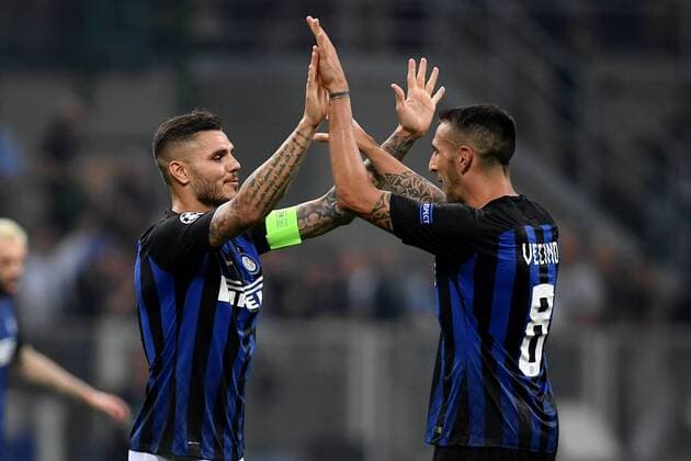 Fußball, CL, Inter Mailand - Tottenham Hotspur Esultanza Mauro Icardi, Matias Vecino Inter Celebration Milano 18-09-2018 Stadio Giuseppe Meazza Football Calcio Uefa Champions League 2018 2019 Group B FC Internazionale Milano - Tottenham Hotspur Foto Andrea Staccioli Insidefoto AndreaxStaccioli