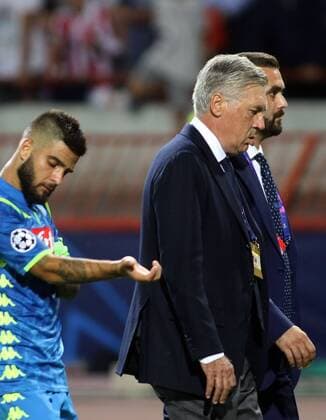 18.09.2018 Belgrade(Serbia) FK Crvena Zvezda(FC Red Star)-SSC Napoli Champions League men s footbal Lorenzo Insigne(L) with Carlo Ancelotti(r) SSC Napoli coach :Str 