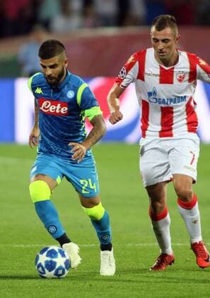 18.09.2018 Belgrade(Serbia) FK Crvena Zvezda(FC Red Star)-SSC Napoli Champions League men s footbal Lorenzo Insigne(L)SSC Napoli, Nenad Krsticic(R) FK Crvena Zvezda(FC Red Star) :Str 