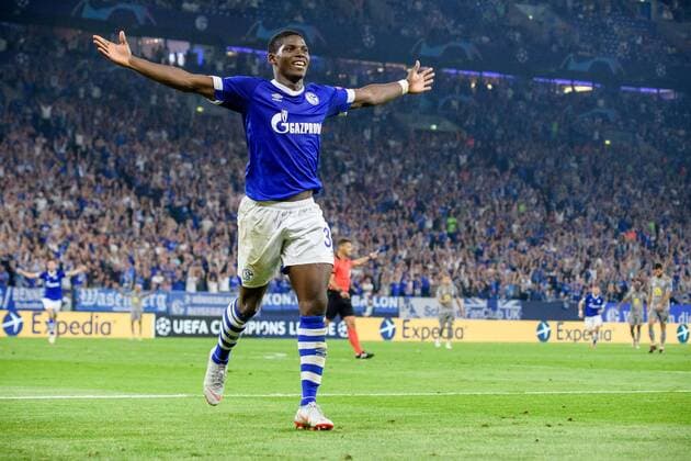 Breel Embolo (FC Schalke 04 36) beim Torjubel nach dem Treffer zum 1:0 beim Champions League Spiel zwischen dem FC Schalke 04 und dem FC Porto am 18.09.2018, FC Schalke 04 vs FC Porto, Champions League Gruppenphase, 18.09.2018 Gelsenkirchen Copyright: xSchuelerx xEibnerx-xPressefotox EP_EER