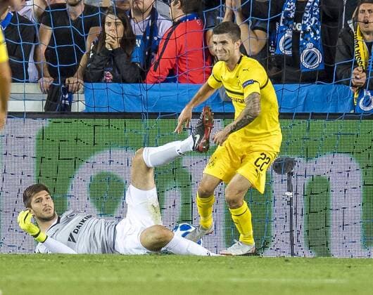 Fußball: Champions League, Saison 2018 2019, Gruppenphase, 1. Spieltag, Club Brügge - Borussia Dortmund am 18.09.2018 im Jan-Breydel-Stadion in Brügge (Belgien). Dortmunds Christian Pulisic trifft zum 0:1. DFL REGULATIONS PROHIBIT ANY USE OF PHOTOGRAPHS AS IMAGE SEQUENCES AND OR QUASI-VIDEO. Copyright: xKirchner DavidxInderliedx