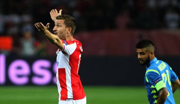 18.09.2018 Belgrade(Serbia) FK Crvena Zvezda(FC Red Star)-SSC Napoli Champions League men s footbal Marko Marin(L) FK Crvena Zvezda(FC Red Star) react during match :Str 