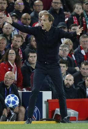 Thomas Tuchel coach of Paris Saint-Germain during the UEFA Champions League - Group C match at the Anfield Stadium, Liverpool. Picture date 18th September 2018. Picture credit should read: Andrew Yates Sportimage EDITORIAL USE ONLY. No use with unauthorised audio, video, data, fixture lists, club league logos or live services. Online in-match use limited to 120 images, no video emulation. No use in betting, games or single club league player publications.