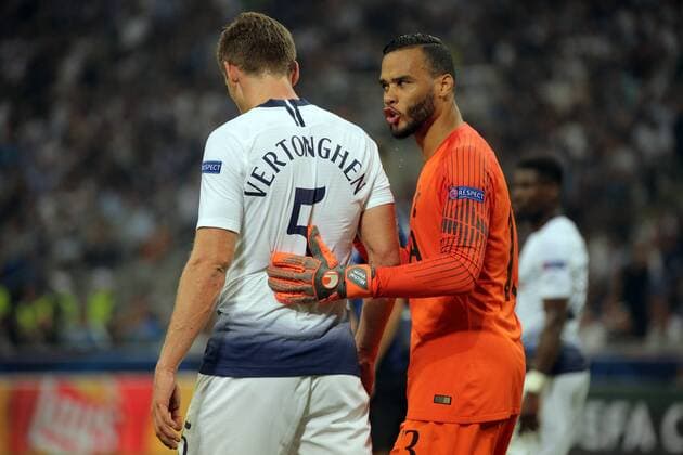 September 18, 2018 - Milan, Milan, Italy - Jan Vertonghen 5 of Tottenham Hotspur and Michel Vorm 13 of Tottenham Hotspur during the UEFA Champions League group B match between FC Internazionale and Tottenham Hotspur at Stadio Giuseppe Meazza on September 18, 2018 in Milan, Italy. FC Internazionale v Tottenham Hotspur - UEFA Champions League Group B  - ZUMAn230 20180918_zaa_n230_297 Copyright: xGiuseppexCottinix