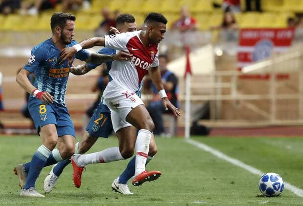 (180919) -- FONTVIEILLE, Sept. 19, 2018 -- Jordi Mboula (R) of As Monaco competes during the UEFA Champions League group A match between As Monaco and Atletico Madrid in Fontvieille, Monaco on Sept. 18, 2018. Atletico Madrid won 2-1. ) (SP)MONACO-FONTVIEILLE-FOOTBALL-UEFA CHAMPIONS LEAGUE-AS MONACO VS ATLETICO MADRID MiguelxAlmaro 