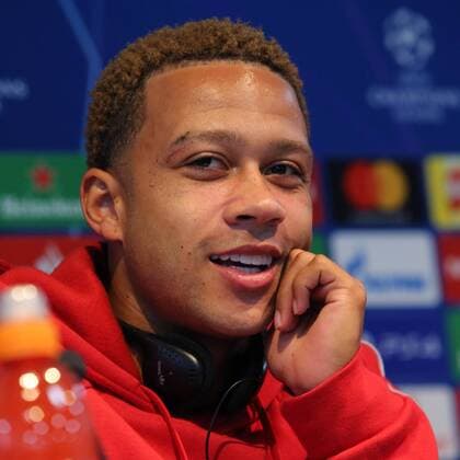 Olympique Lyonnais Presser Memphis Depay of Olympique Lyonnais pictured during a press conference PK Pressekonferenz at the Etihad Stadium, Manchester Content Not Available For UK Newspapers Copyright: xStevexMcCormickx FIL-12291-0003