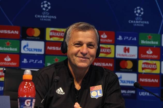 Olympique Lyonnais Presser Bruno Genesio, coach, of Olympique Lyonnais pictured during a press conference PK Pressekonferenz at the Etihad Stadium, Manchester Content Not Available For UK Newspapers Copyright: xStevexMcCormickx FIL-12291-0009