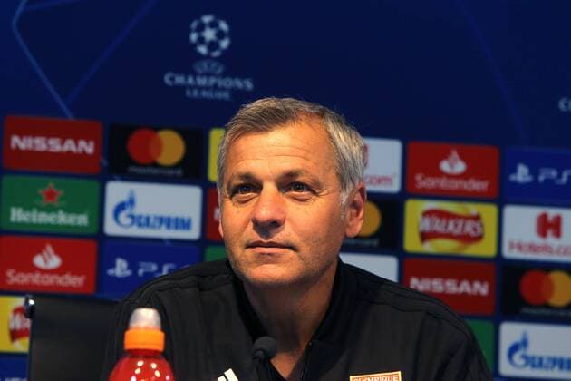 Olympique Lyonnais Presser Bruno Genesio, coach, of Olympique Lyonnais pictured during a press conference PK Pressekonferenz at the Etihad Stadium, Manchester Content Not Available For UK Newspapers Copyright: xStevexMcCormickx FIL-12291-0010