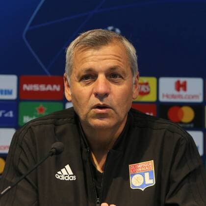 Olympique Lyonnais Presser Bruno Genesio, coach, of Olympique Lyonnais pictured during a press conference PK Pressekonferenz at the Etihad Stadium, Manchester Content Not Available For UK Newspapers Copyright: xStevexMcCormickx FIL-12291-0013