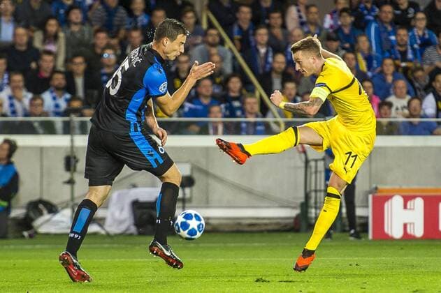 Fußball: Champions League, Saison 2018 2019, Gruppenphase, 1. Spieltag, Club Brügge - Borussia Dortmund am 18.09.2018 im Jan-Breydel-Stadion in Brügge (Belgien). Dortmunds Marco Reus schießt auf das Tor. DFL REGULATIONS PROHIBIT ANY USE OF PHOTOGRAPHS AS IMAGE SEQUENCES AND OR QUASI-VIDEO. Copyright: xKirchner DavidxInderliedx