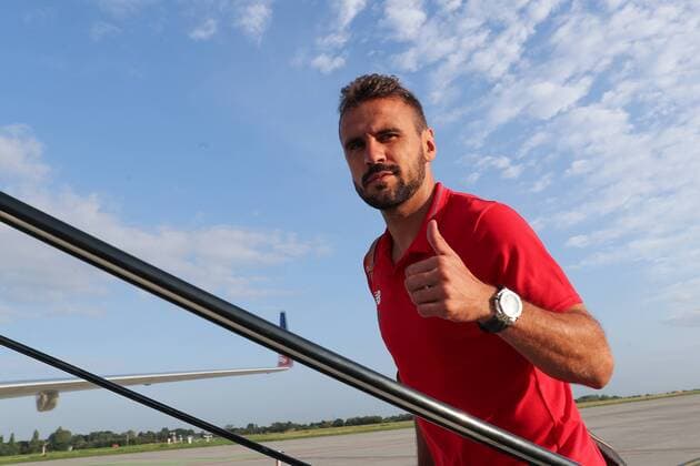 Standard s Orlando Sa pictured during the departure of Belgian soccer team Standard de Liege for Sevilla, Spain, Wednesday 19 September 2018 at Liege Airport. Tomorrow Standard will meet Spanish club Sevilla FC on day one of the UEFA Europa League group stage. BRUNOxFAHY  x05429101x
