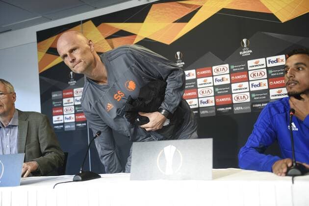 Traener Staale Solbakken og José Carlos Gonçalves Rodrigues, omtalt Zeca, paa FC Koebenhavns pressemoede i Parken, onsdag den 19. september 2018, foer Europa League-kampen mod FC Zenit torsdag aften.. , Danmark Denmark  Copyright: PhilipxDavalix cop102 spdk20180919-164616-L