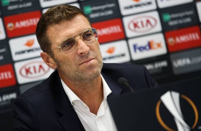 SOCCER - EL, Rapid vs Spartak VIENNA,AUSTRIA,19.SEP.18 - SOCCER - UEFA Europa League, group stage, SK Rapid Wien vs Spartak Moscow, preview, press conference PK Pressekonferenz Spartak. Image shows head coach Massimo Carrera (Spartak). GEPAxpictures xPhilippxBrem