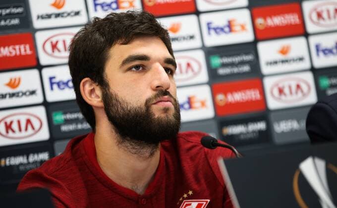 SOCCER - EL, Rapid vs Spartak VIENNA,AUSTRIA,19.SEP.18 - SOCCER - UEFA Europa League, group stage, SK Rapid Wien vs Spartak Moscow, preview, press conference PK Pressekonferenz Spartak. Image shows Georgiy Dzhikiya (Spartak). GEPAxpictures xPhilippxBrem