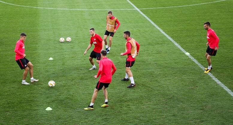 SOCCER - EL, Rapid vs Spartak VIENNA,AUSTRIA,19.SEP.18 - SOCCER - UEFA Europa League, group stage, SK Rapid Wien vs Spartak Moscow, training Spartak. Image shows the team of Spartak. GEPAxpictures xPhilippxBrem