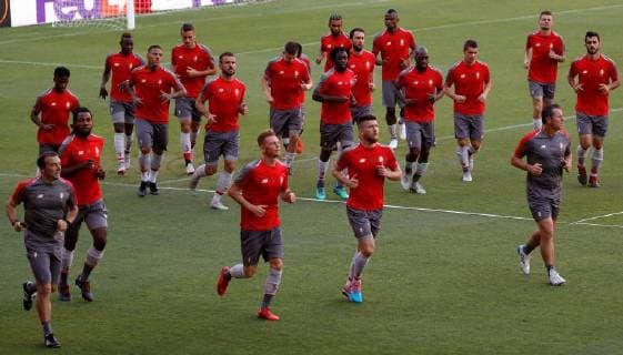 Standard Lieja s players participate in a training session at the Sanchez Pizjuan stadium, in Seville, Andalusia, Spain, 19 September 2018. Standard Lieja will face Sevilla FC tomorrow in the groups phase of the UEFA Europa League. Standard Lieja s training session !ACHTUNG: NUR REDAKTIONELLE NUTZUNG!  Copyright: xJulioxMunozx SEV10 20180919-636729838881592494