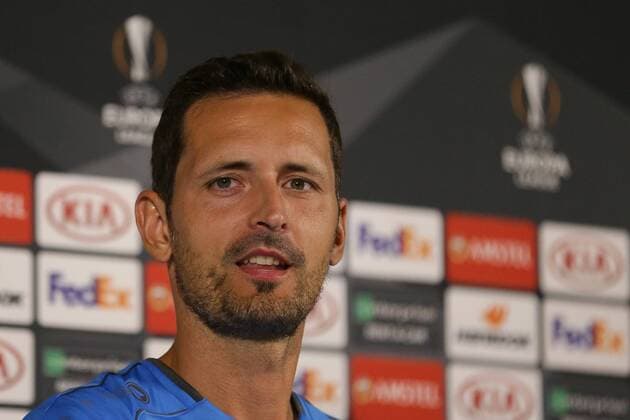 Fussball Europa League 2018 - 2019 19.09.2018, Fussball Europa League, UEFA Europa League, 2018-2019, Gruppenphase, Gruppe F, Spieltag 1, Luxemburg, Stade Josy Barthel, Luxemburg (LUX) - F91 Dudelange, Düdelingen, AC Mailand, Milan, AC Milan (ITA) vl: Dino Toppmöller (Trainer F91 Duedelingen - Toppmoeller) - Portrait Pressekonferenz