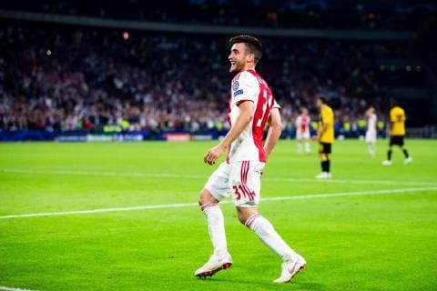 Nico Tagliafico of Ajax during the UEFA Champions League group E match between Ajax Amsterdam and AEK FC at the Johan Cruijff Arena on September 19, 2018 in Amsterdam, The Netherlands UEFA Champions League 2018 2019 xVIxVIxImagesx xTomxBodexMultimediaxIVx 12173210