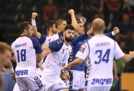Foto : Siegesjubel Zagreb mit Tin Kontrec Handball Herren 1. Bundesliga am Mi. 19.09.2018 Flensburg - HC Zagreb