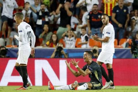 VALENCIA, 19-09-2018, Stadium Mestalla, season 2018 2019, Champions League football. Juventus player Cristiano Ronaldo gets a red card and is sent off the pitch during the match Valencia CF - Juventus Valencia - Juventus  x2477188x