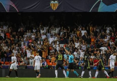 Expulsion of Ronaldo during the football match between Valencia CF and Juventus FC on September 19, 2018 at Mestalla stadium in Valencia, Spain.